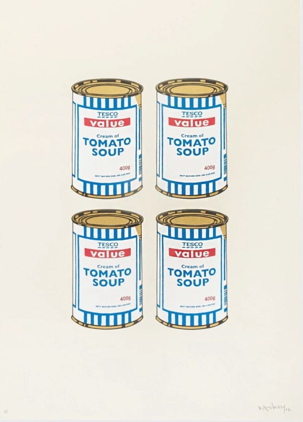 Banksy, Four Soup Cans - Gold on Cream, 2005