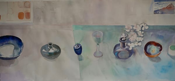 Sophie Knight, Hydrangeas with Hokusai and William Scott in the studio, 2024