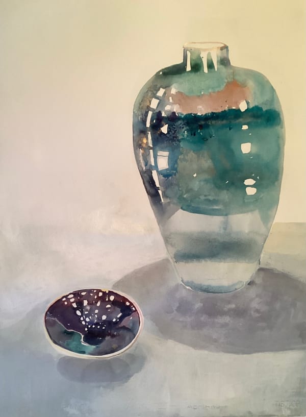Sophie Knight, Two ceramic vessels under the spot lights, 2024