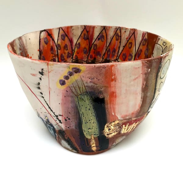 Linda Styles, Decorative bowl with warm toned yellow stripes., 2020