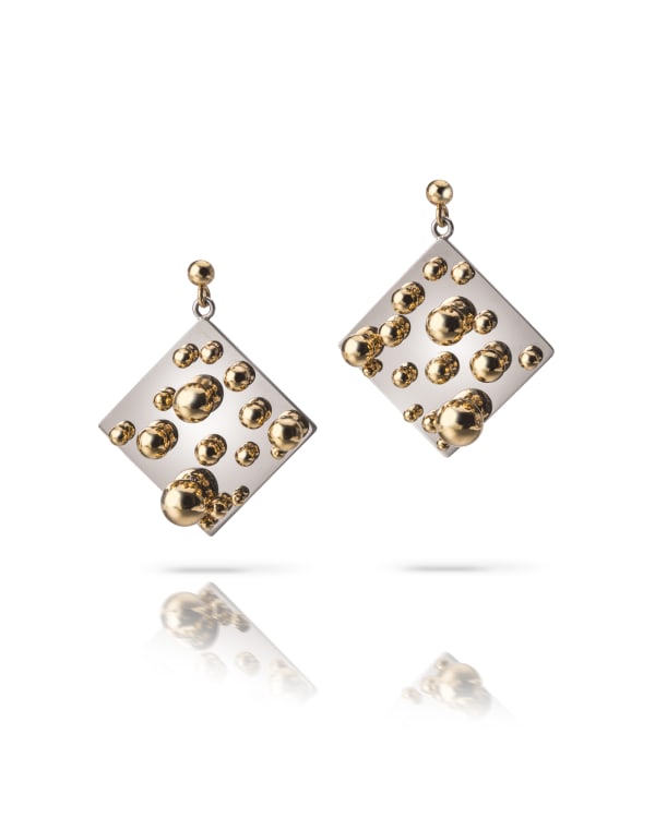 Pol Bury, 'Orecchini Quadrati in Oro Bianco e Giallo' Earrings, 2003