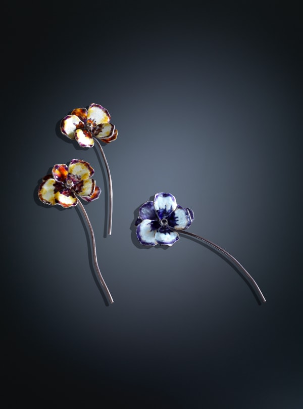 Luz Camino, Purple and White Pansy brooch