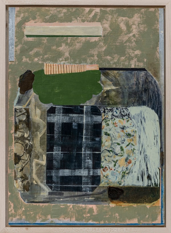 Painting with Green and Plaid Shapes