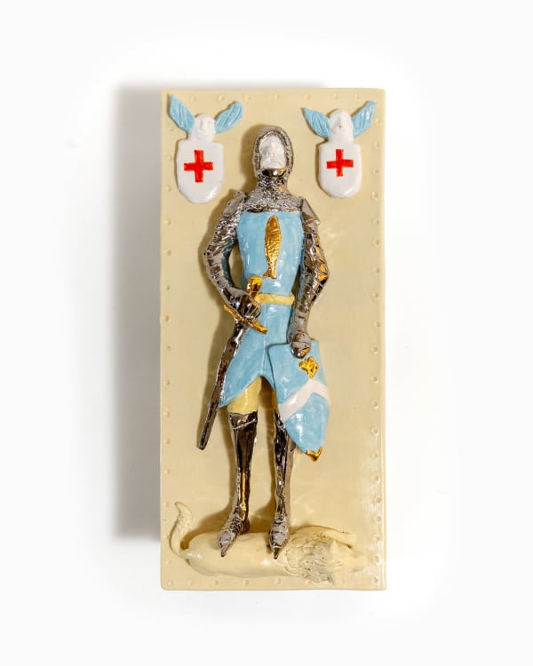 Joseph Dupré Tomb of Dr Blackwell, 2024 Glazed ceramic with platinum and 24 carat gold. 42 x 18.5 x 19 cm (16 1/2 x 7 1/4 x 7 1/2 in)