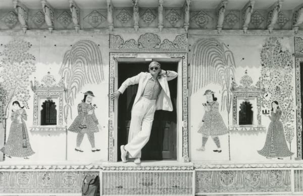 Kasmin David Hockney at the palace of the Maharajah of Udaipur, India, 1977 Black & White fibre print Signed and numbered verso Standard, image: 18.6 x 27.9 cm (7 3/8 x 11 in), from the edition of 25 Large, image: 24.7 x 38 cm (9 3/4 x 15 in), from the edition of 10