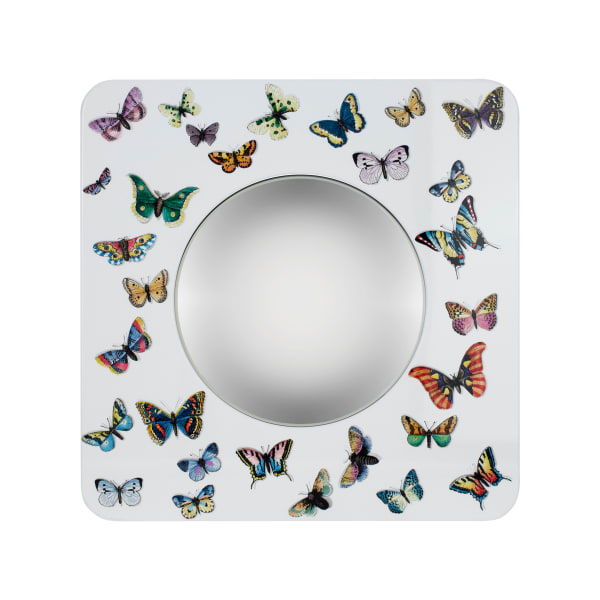 Fornasetti Square frame with convex mirror Farfalle, 1950s re-edition Screen print transfer on wood with painting by hand. 50 x 50 x 4 cm (19 3/4 x 19 3/4 x 1 5/8 in)