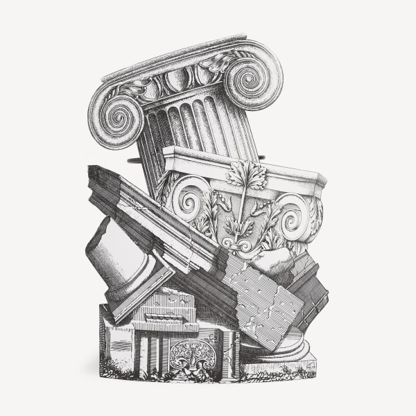 Fornasetti Umbrella stand Rovine, 1950s re-edition Screen print transfer on metal. 67 x 48 cm (26 3/8 x 18 7/8 in)