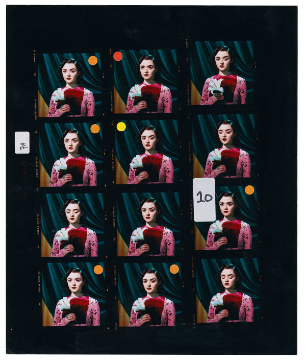 Maisie Williams - roll 7A, 2017 Unique vintage contact sheet with additions by the artist. Signed verso. 30.5 x 25.5 cm (12 1/8 x 10 1/8 in)