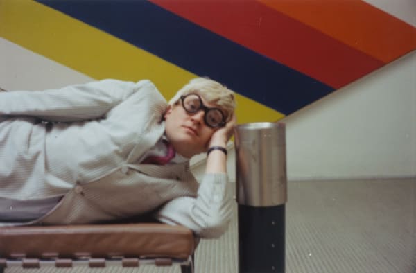 Kasmin David Hockney in the Kasmin Gallery during the Kenneth Noland exhibition, London, 1965 C-type colour print Signed and numbered verso Standard, image: 18.9 x 28 cm (7 1/2 x 11 in), from the edition of 25 Large, image: 24.4 x 37.5 cm (9 5/8 x 14 3/4 in), from the edition of 10