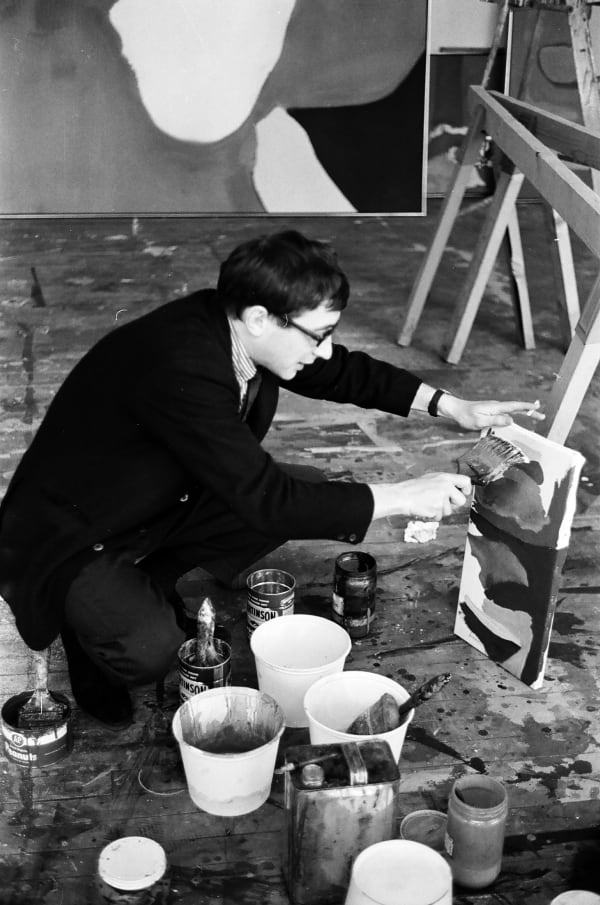 Kasmin Kasmin in Helen Frankenthaler's studio, using a brush... , New York, 1965 Black & White fibre print Signed and numbered verso Standard, image: 28 x 18.5 cm (11 x 7 1/4 in), from an edition of 25