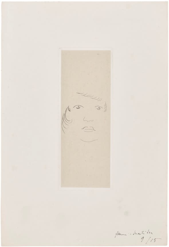 Henri Matisse Loulou - Masque, 1914-15 Etching on Chine appliqué and wove paper supports. Signed and numbered in black ink from the edition of 15. Plate size: 16 x 6.1 cm (6 5/16 x 2 3/8 in) Sheet size: 28 x 18.8 cm (11 x 7 3/8 in) (Duthuit 48)