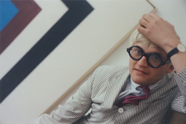 Kasmin David Hockney in the Kasmin Gallery during the Kenneth Noland exhibition, London, 1965 C-type colour print Signed and numbered verso Standard, image: 18.9 x 28 cm (7 1/2 x 11 in), from the edition of 25 Large, image: 24.4 x 37.5 cm (9 5/8 x 14 3/4 in), from the edition of 10