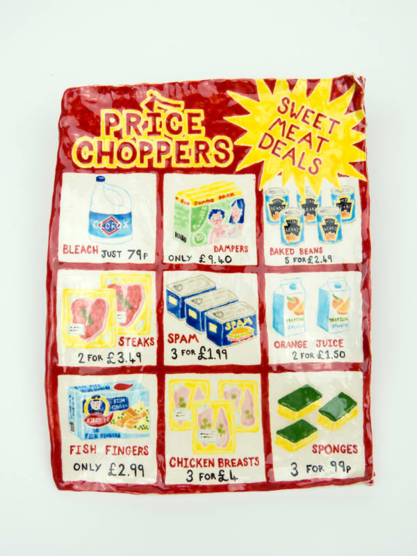 Katy Stubbs Price Choppers Discounts, 2020 earthenware and glaze Signed and dated. 22.7 x 18 x 2 cm (9 x 7 1/8 x 3/4 in)