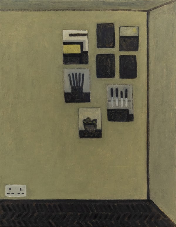 WILLIAM WRIGHT Corner of the Studio with Drawings, 2021 Oil on canvas. Signed verso. 45.7 x 35.6 cm (18 x 14 in)