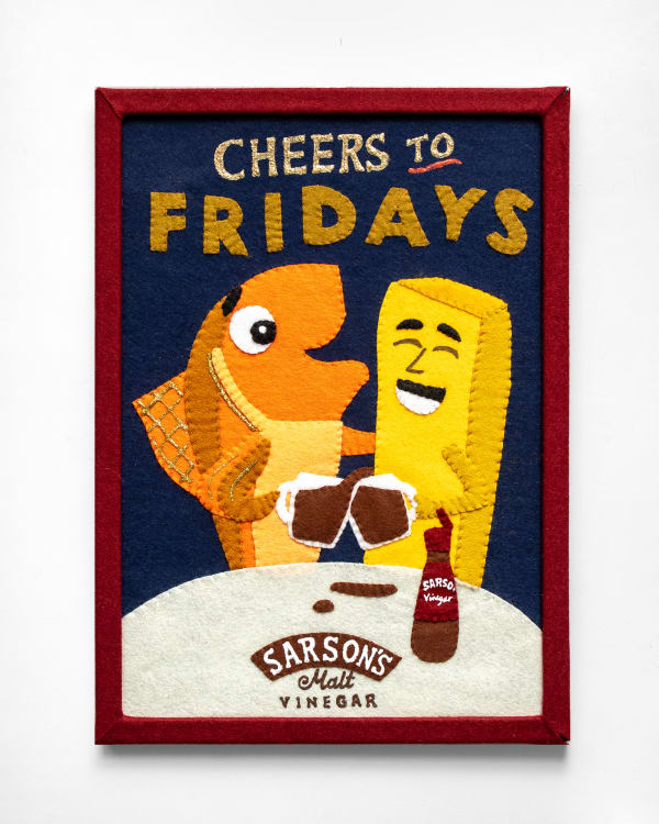 Lucy Sparrow Cheers to Fridays, 2025 Hand-sewn felt poster. From a limited edition of 20. 45 x 33 cm (17 3/4 x 13 in)