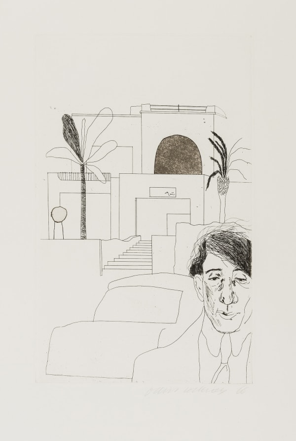 David Hockney Portrait of Cavafy II, 1966-67 Etching with aquatint. Signed in pencil. Printed on Crisbrook handmade paper by Maurice Payne and Danyon Black at Alecto Studios, London. Published by Editions Alecto, London. 56.5 x 40 cm (22 1/4 x 15 3/4 in) (Tokyo 59)