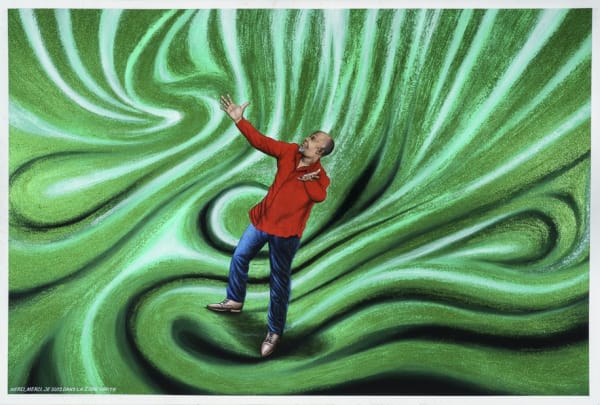 Chéri Samba Merci, merci je suis dans la zone verte Acrylique et paillettes sur toile 135 x 200 cm