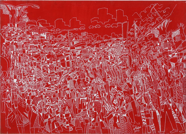 Houston Maludi La vie dans la cité Encre de Chine sur papier apprêté 69,5 x 50 cm 27 x 19.7 in