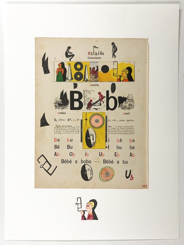 Marcel Miracle Abécédaire à la bulle Collages et stylo bille sur papier 40 x 30 cm 15,7 x 11,8 inches
