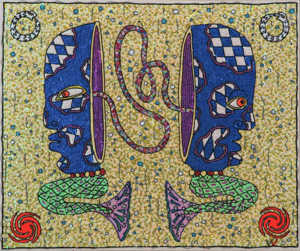 William Adjété Wilson Mermaid Perles et sequins sur toile 80,5 x 96,5 cm 31,7 x 37,9 in