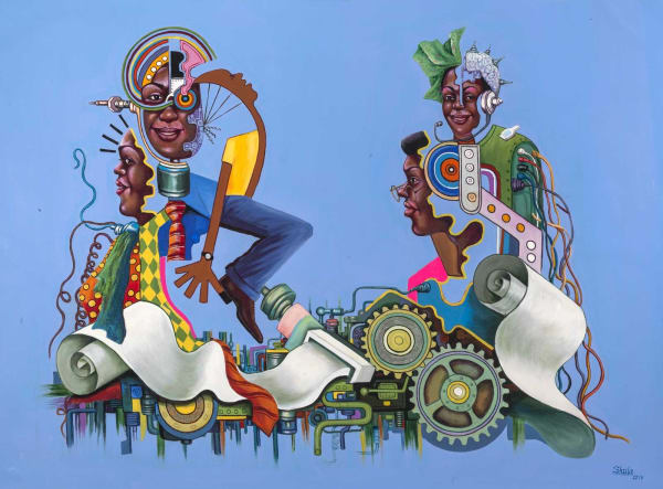 Monsengo Shula Dynamisme de l'évolution Acrylique et paillettes sur toile 120 x 160 cm 47 1/4 x 62 63/64 inches