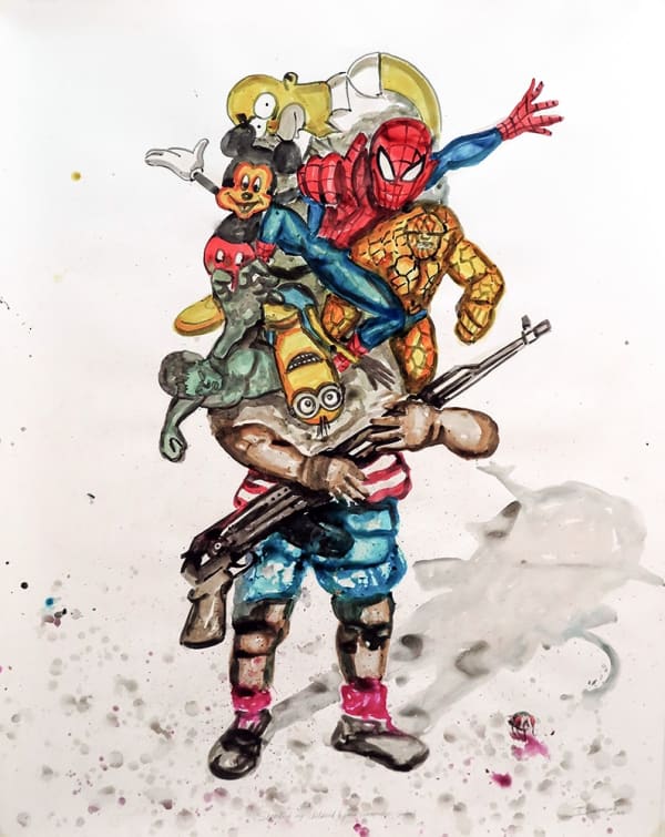 Steve Bandoma Stealing my childhood Acrylique, encre et collage sur papier 152 x 120 cm 60 x 47 in