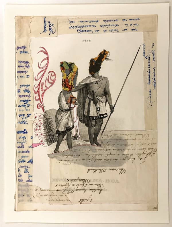 Marcel Miracle Chasse aux paons Collage et stylo bille sur papier 40 x 30 cm