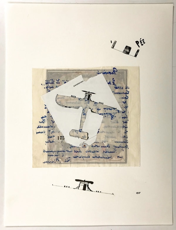 Marcel Miracle Avion-totem Collages et stylo bille sur papier 40 x 30 cm