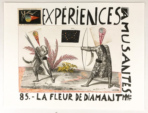 Marcel Miracle La fleur du diamant Collages et stylo bille sur papier 30 x 40 cm