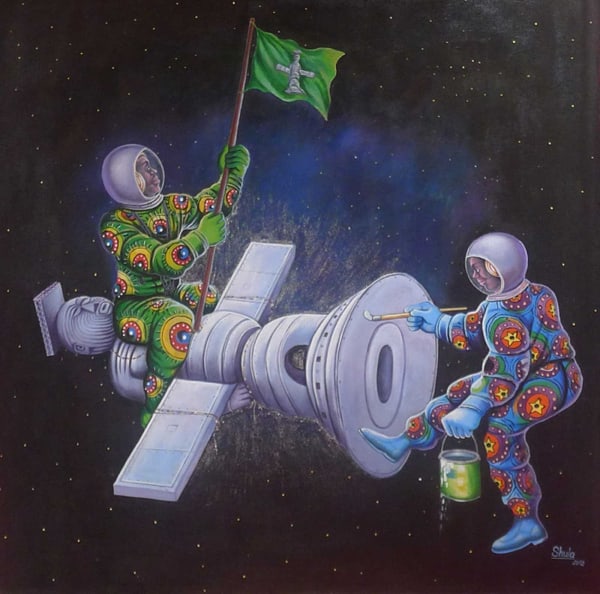 Monsengo Shula Roi satellite Acrylique sur toile 140 x 140 cm 55,1 x 55,1 inches