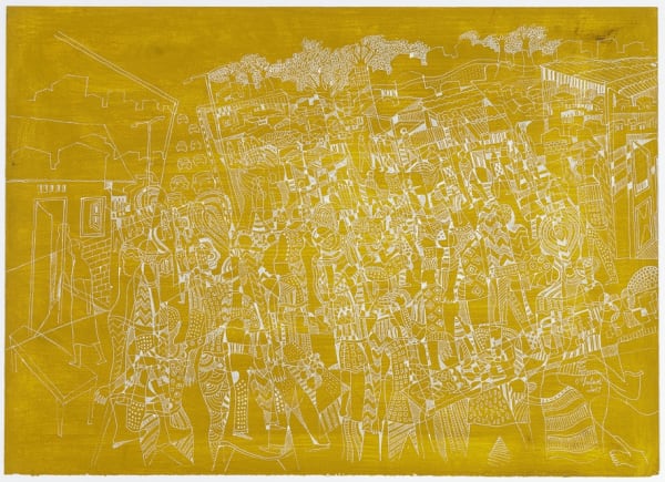 Houston Maludi La vie dans la cité V Encre de Chine sur papier apprêté 69,5 x 50 cm 27 x 19.7 in