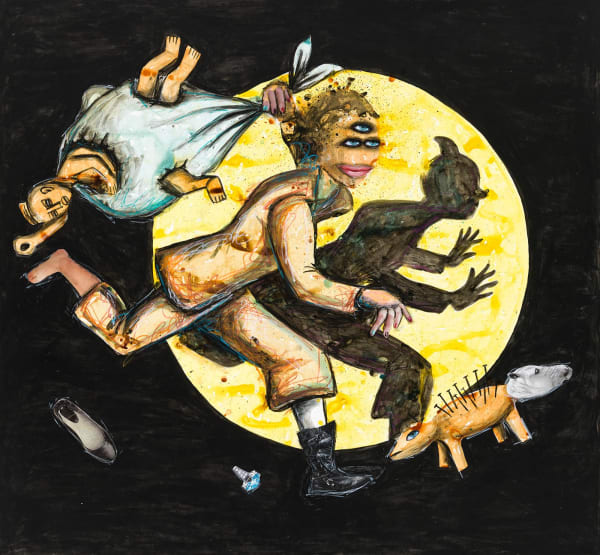 Steve Bandoma L'illusion d'innocence Acrylique, encre et collages sur papier 140 x 150 cm
