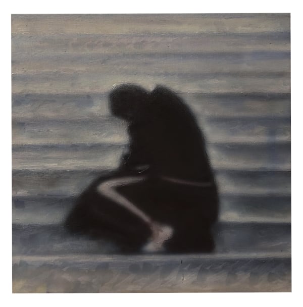 a man in front of MET, 2020 Oil on canvas 16 x 16 in 40.6 x 40.6 cm