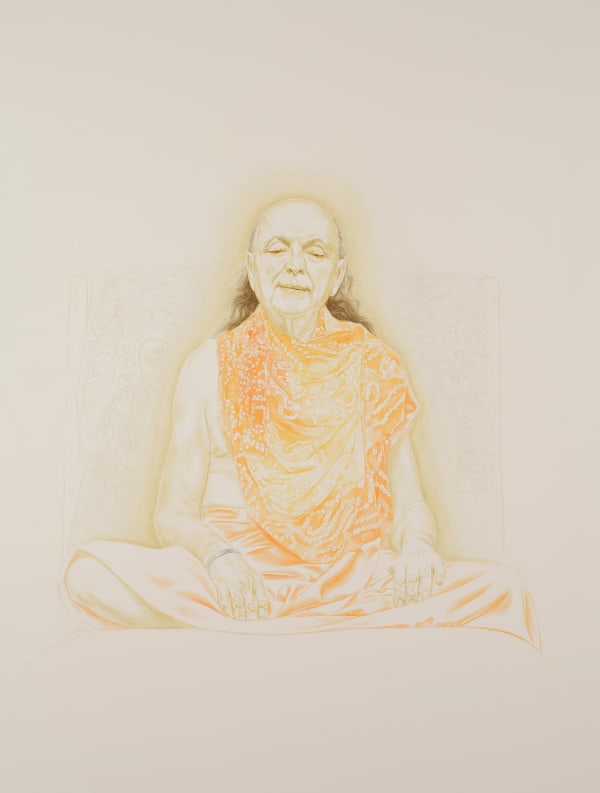 Adi Da Samraj (2014) by Mal Fostock, oil on canvas, 110 × 80 cm. Large-scale portrait of Adi Da Samraj with expressive brushwork and a meditative presence.