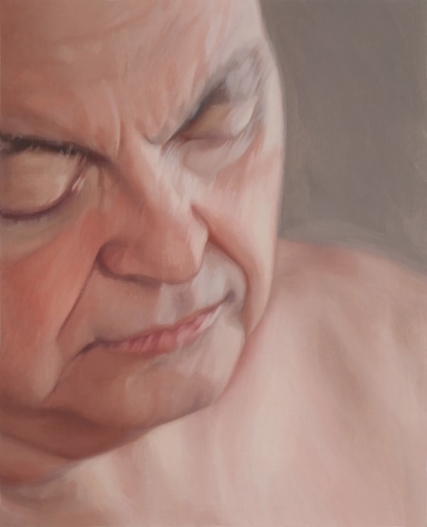 Beloved Adi Da (2006) by Mal Fostock, oil on canvas, 27 × 22 cm. Close-up portrait of Adi Da Samraj’s face with eyes closed, rendered in warm, soft tones.