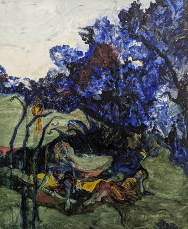 Himani Gupta, Blue groves, still figures, 2024