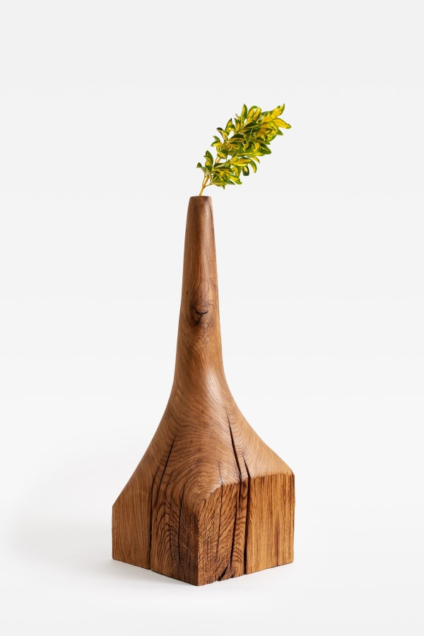 Patrick Kim-Gustafson Barrel flower vase, 2024 French oak treated with linseed oil 70 x 24 x 24.5 cm (27 1/2 x 9 1/2 x 9 5/8 in) Vase diameter: 3 cm (1 1/8 in)