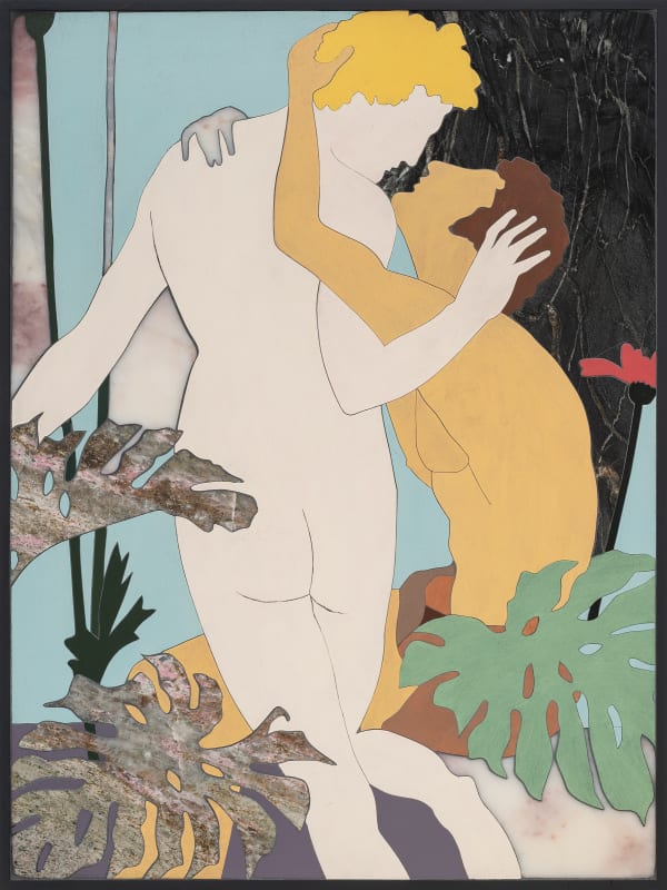 Laurent Pernot It's All Between Us, 2022 Acrylic, varnish handpainted on cut wood and marble on wood panel 60 x 45 cm (23 5/8 x 17 3/4 in) Weight: 7kg