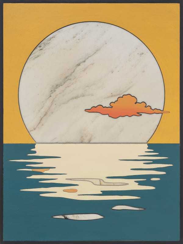 Laurent Pernot The Kiss Between Day and Night, 2022 Acrylic, varnish handpainted on cut wood and marble on wood panel 50 x 37 cm (19 3/4 x 14 5/8 in) Weight: 7kg