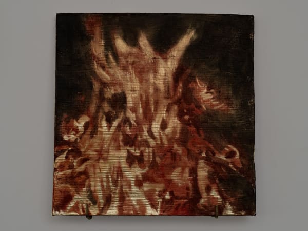 XIE Fan Flame, 2025 Gold foil and oil on terracotta plate 30 x 30 cm (11 3/4 x 11 3/4 in)