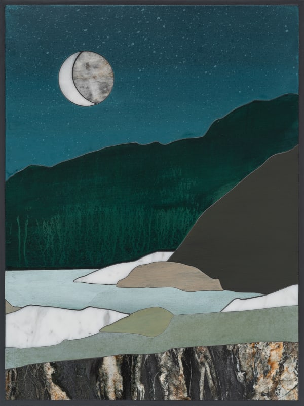 Laurent Pernot The Face of Dreams, 2022 Acrylic, varnish handpainted on cut wood and marble on wood panel 50 x 37 cm (19 3/4 x 14 5/8 in) Weight: 4.5kg