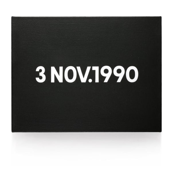 On Kawara 3 Nov. 1990, 1990 Liquitex on canvas with newspaper clipping in artist's box Painting: 25.5 x 33 cm Cardboard box: 28 x 35.5 x 5.1 cm