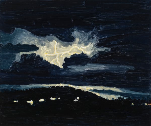 Claudia Keep June 26th, 9:46 PM, Lightning on the Drive Home, 2024 Oil on masonite panel 25.4 x 30.5 cm (10 x 12 in) 27.4 x 32.5 cm (10 ¹³⁄₁₆ x 12 ¹³⁄₁₆ in) framed