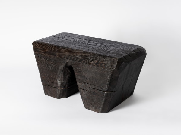 Patrick Kim-Gustafson Rocksteady, 2024 French oak, burnt, brushed, ebonised and burnished 30 x 57 x 30 cm (11 ¾ x 22 ½ x 11 ¾ in) Weight: 30 kg