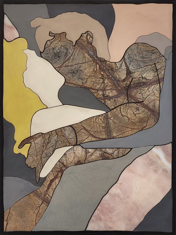 Laurent Pernot In the bed, 2022 Acrylic, varnish handpainted on cut wood and marble on wood panel 60 x 45 cm (23 5/8 x 17 3/4 in)