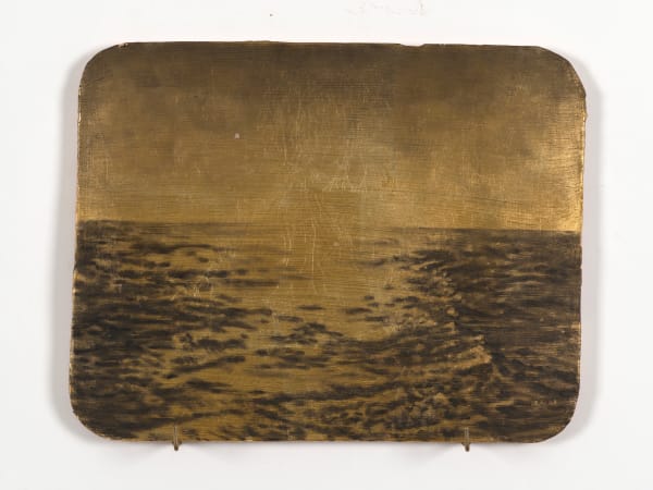 Xie Fan Golden Sea, 2019 - 2022 Gold foil and oil on terracotta plate 34 x 43 cm (13 3/8 x 16 7/8 in)