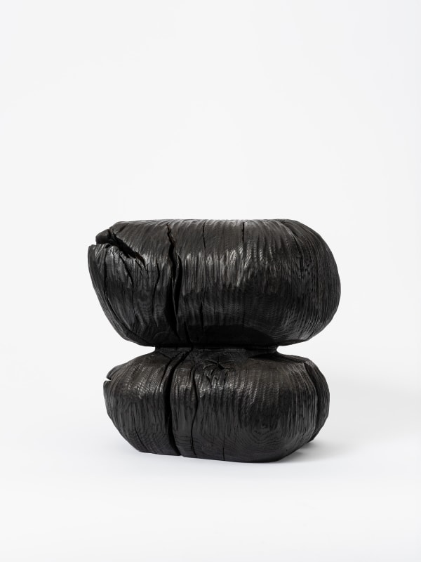 Patrick Kim-Gustafson Skutt, 2024 French oak, burnt, brushed, ebonised and burnished 29 x 30 x 29 cm (11 ⅜ x 11 ⁵⁄₁₆ x 11 ⅜ in) Weight: 12 kg