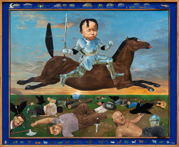 Alexandre Yang Requiem pour les Indifférents, 2025 Oil on canvas, oil on wood (frame parts), oak and walnut wood frame 151 × 182 cm (59 ½ × 71 ½ in)