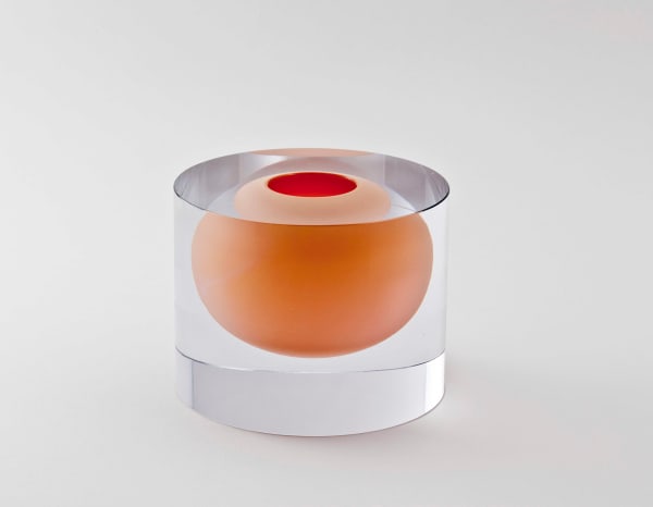 Cylinder with Floating Coral Red Bowl