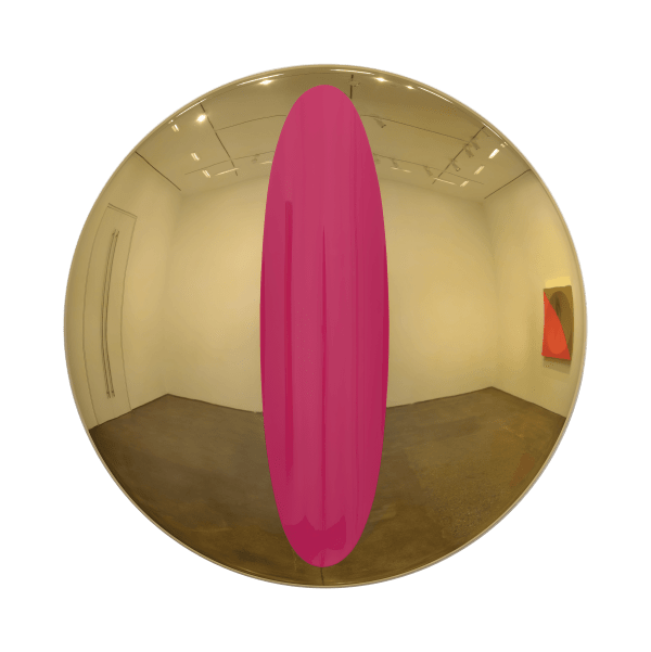 Mark Eisen Gold disc with concave fuchsia ellipse, 2022 51 1/8 x 51 1/8 x 7 3/4 in 130 x 130 x 19.5 cm Edition of 3 Signed 'Mark Eisen 2022' on verso